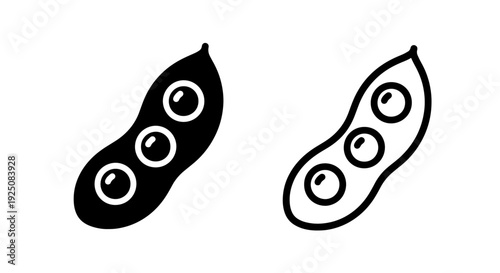 Soybean pod icons, one filled black, one outlined, symbolizing plant-based protein and nutrition