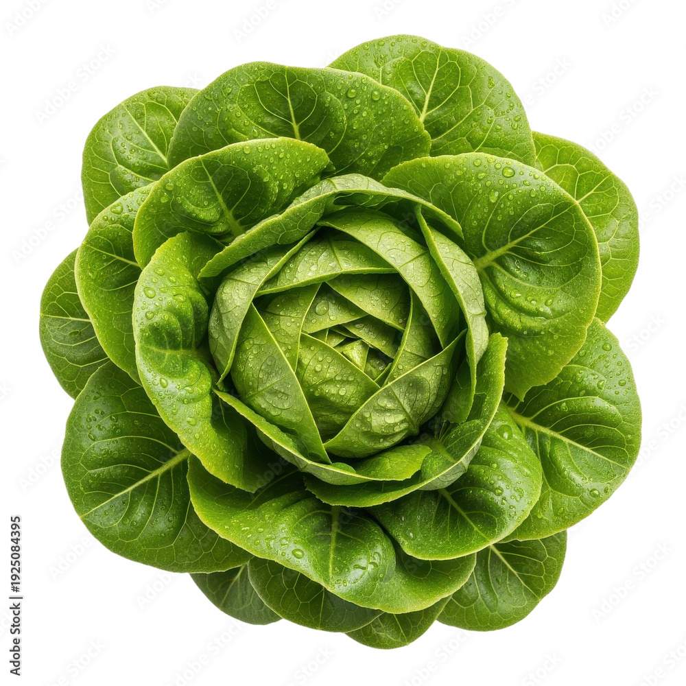 Fototapeta premium Fresh Lettuce Leaf Water Drops Isolated