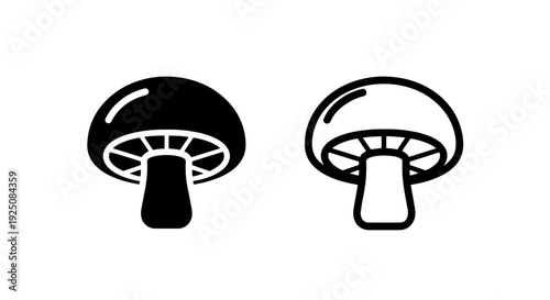 Mushroom Icons Set: Black Silhouette and Outline Drawing Variations