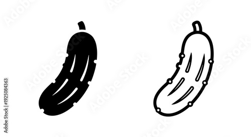 Pair of Cucumber Icons: Solid and Outline Vector Graphics