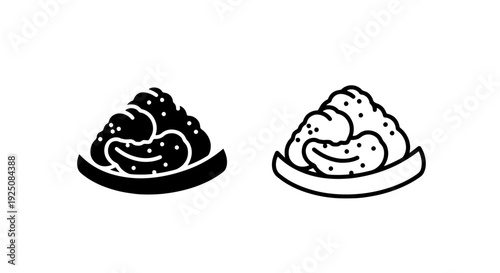 Croissant Pastry Icons: Solid and Outline Versions