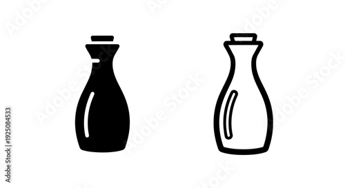 Stylized black and white icons of a soy sauce bottle for culinary branding