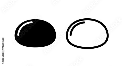 Minimalist black and white icons of a round object, smooth surface, for design elements