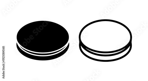 Two black and white icons of stacked discs, minimalist design for interface elements