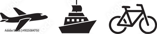 Travel Plane Ship Bike Transport Vehicle Icon Set