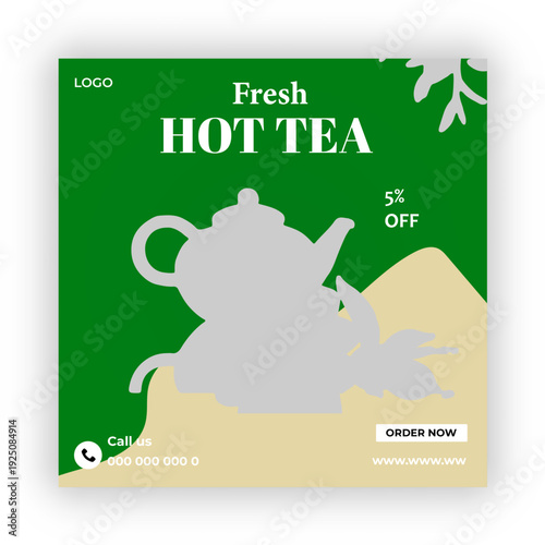 A box of tea  is labeled as tea flyer design 