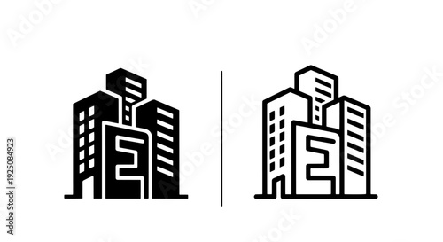 Modern cityscape icon showing a cluster of office buildings and skyscrapers