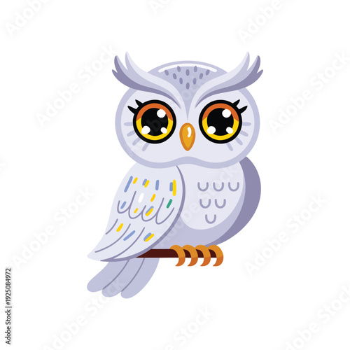 Snowy owl mascot icon for wildlife education night, birdwatching club poster, nature center outreach session, conservation awareness vector style