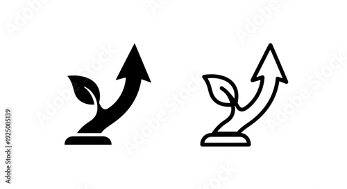 Environmental Plant Sprout Icon with Upward Arrow for Growth, Sustainability, and Nature