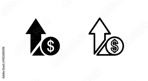 Rising Dollar Sign Coin with Upward Trend Arrow Icon Representing Financial Gain and Profit