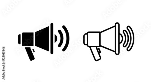 Black Megaphone Loudspeaker Sound Icon Set for Announcement and Marketing Communication