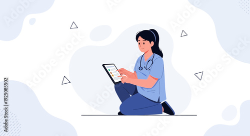 Nurse Using Tablet Computer for Medical Information and Patient Care