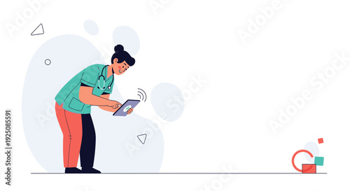 Nurse using tablet for medical data entry and communication