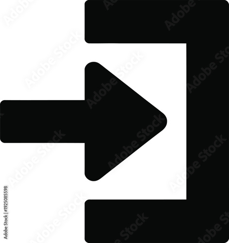 Black login icon with arrow pointing into open door frame isolated on white background for web design and mobile applications.