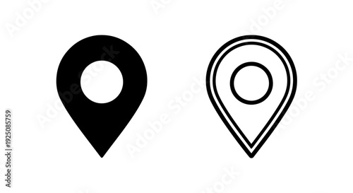 Location Pin Icon Set: Modern GPS Map Pointer Symbols in Solid and Outline Styles for Navigation and UI