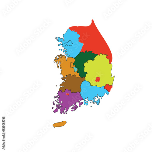 South Korea Map with Administrative Provinces and Regions Vector Illustration