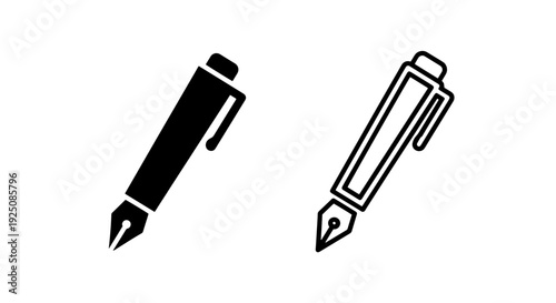 Classic Fountain Pen Icon Set: Elegant Writing Instrument Symbols for Education, Creativity, and Office