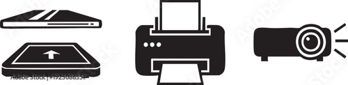 Office Equipment Scanner Printer Projector Hardware Icon Set