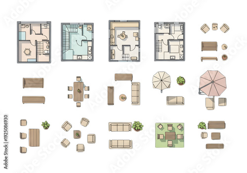 Interior and Outdoor Furniture Top View Set – Floor Plan Layout Icons Collection