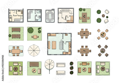 Interior and Outdoor Furniture Top View Set – Floor Plan Layout Icons Collection