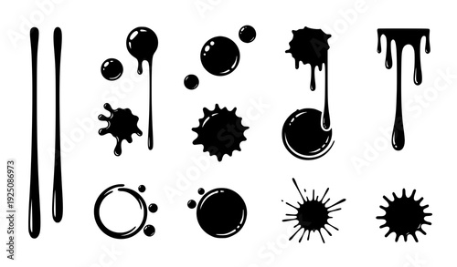Black dripping paint stains vector set ink splash liquid drip blob collection illustration