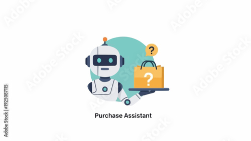 Robot Purchase Assistant Holding Laptop.