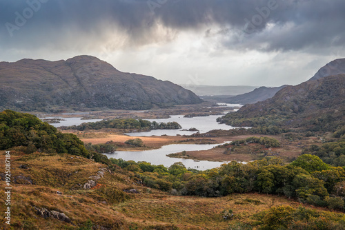 Canvastavla Ladies View, a scenic viewpoint on the Ring of Kerry, overlooking Upper Lake in