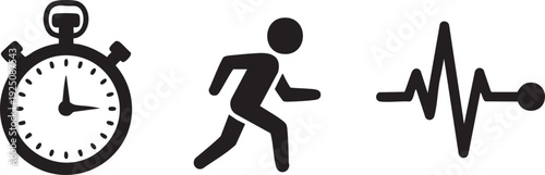 Cardio Stopwatch Activity Pulse Wellness Vector Graphic Design