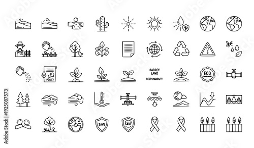 World Day to Combat Desertification Drought Line Icons – Environmental Sustainability Pixel Perfect Vector Set