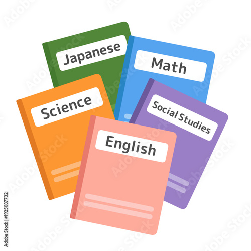 英字で書かれた5教科のノート　イラストセット