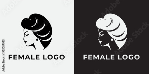 Elegant Female Head Profile Logo Vector Illustration, Minimalist Black and White Woman Beauty Salon Mascot Design Template Brand Identity