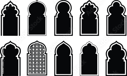 Islamic Moorish Arch Silhouette Icon Vector Arabic Arch Architectural Silhouette Icon Set