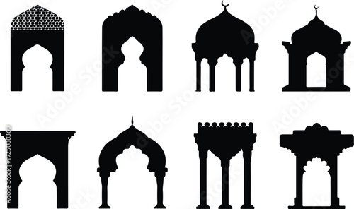 Islamic Moorish Arch Silhouette Icon Vector Arabic Arch Architectural Silhouette Icon Set