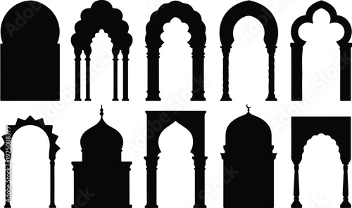 Islamic Moorish Arch Silhouette Icon Vector Arabic Arch Architectural Silhouette Icon Set