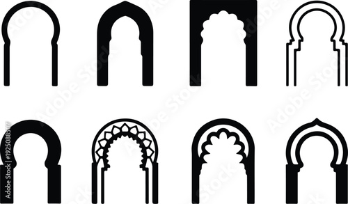 Islamic Moorish Arch Silhouette Icon Vector Arabic Arch Architectural Silhouette Icon Set