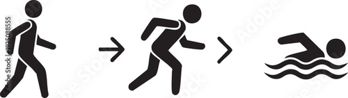 Activity Walk Cycle Swim Healthy Lifestyle Icon Set