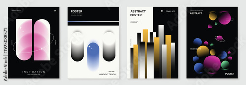 Fluid gradient background vector. Cute and minimalist style posters, Photo frame cover with black and white  shapes and liquid color. Modern wallpaper design for social media, idol poster.