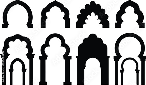 Islamic Moorish Arch Silhouette Icon Vector Arabic Arch Architectural Silhouette Icon Set