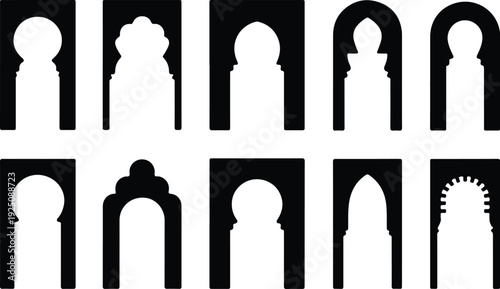 Islamic Moorish Arch Silhouette Icon Vector Arabic Arch Architectural Silhouette Icon Set