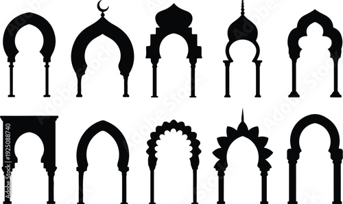 Islamic Moorish Arch Silhouette Icon Vector Arabic Arch Architectural Silhouette Icon Set