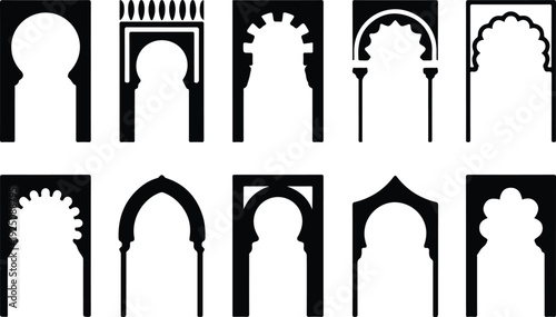 Islamic Moorish Arch Silhouette Icon Vector Arabic Arch Architectural Silhouette Icon Set