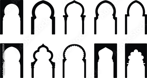 Islamic Moorish Arch Silhouette Icon Vector Arabic Arch Architectural Silhouette Icon Set