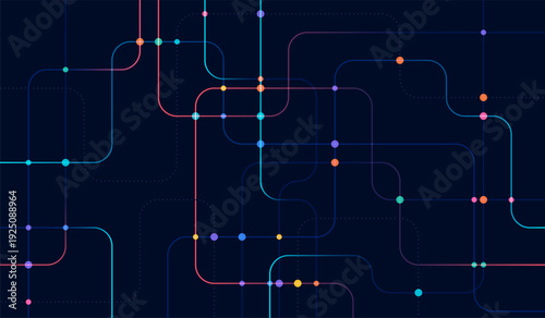 Circuit connect lines and dots. Network technology and Connection concept. Decentralized network nodes connections