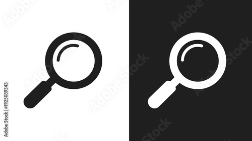 Magnifying glass icon set on light and dark background