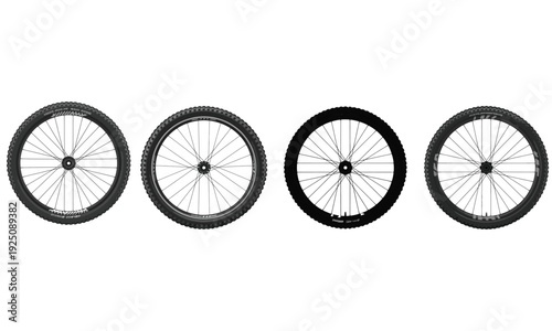 Bicycle wheel set isolated on white background in different styles