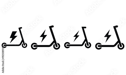 Black electric scooter icons isolated on white background in minimal flat design style