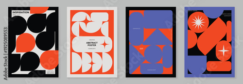 bold geometric poster background vector background with black orange red blue colors. Modern design for poster, cover, and branding.