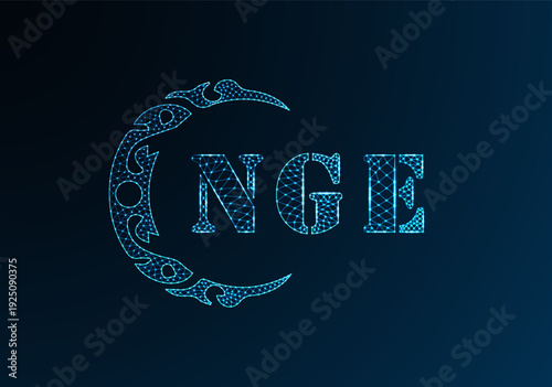 Low poly letter logo NGE design. NGE letter logo low poly vector design on blue color gradient background. NGE logo low poly design