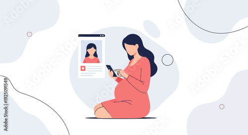 Pregnant Woman Using Smartphone, Online Profile Screen, Pregnancy Social Media