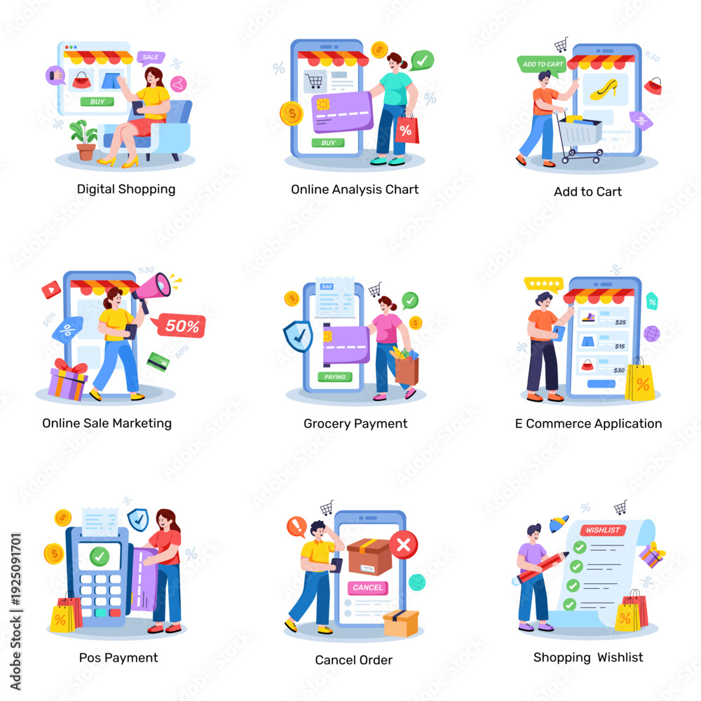 Fototapeta premium Set of Ecommerce Flat Illustrations